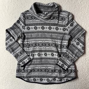 T By Talbots Size SP Sweatshirt Kangaroo Pocket Split Cowl Nordic Fair Isle Gray